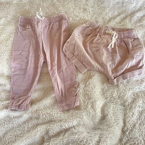 GUC. Gray Label pink baby leggings and shorts. 3-6month.